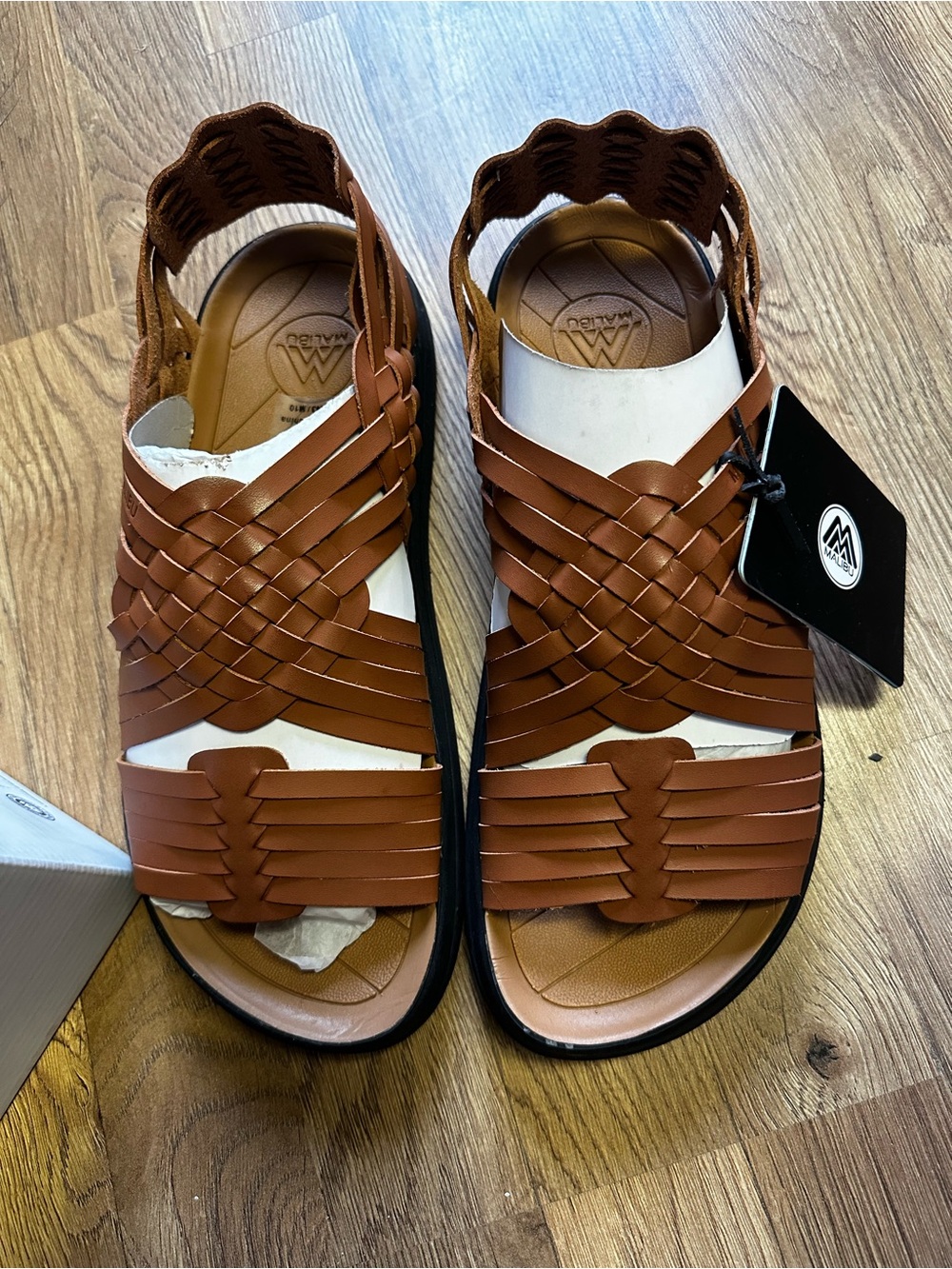 Malibu Men's Tan Woven Leather Sandals - Slip-On Casual